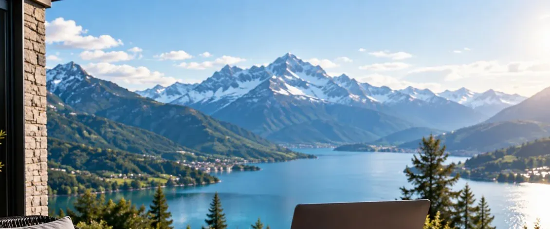 A lake framed by mountains beneath a cloudless sky